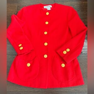 Vintage Wool Carlisle Red Gold Button Structured Blazer Mid-Length Jacket Size 6